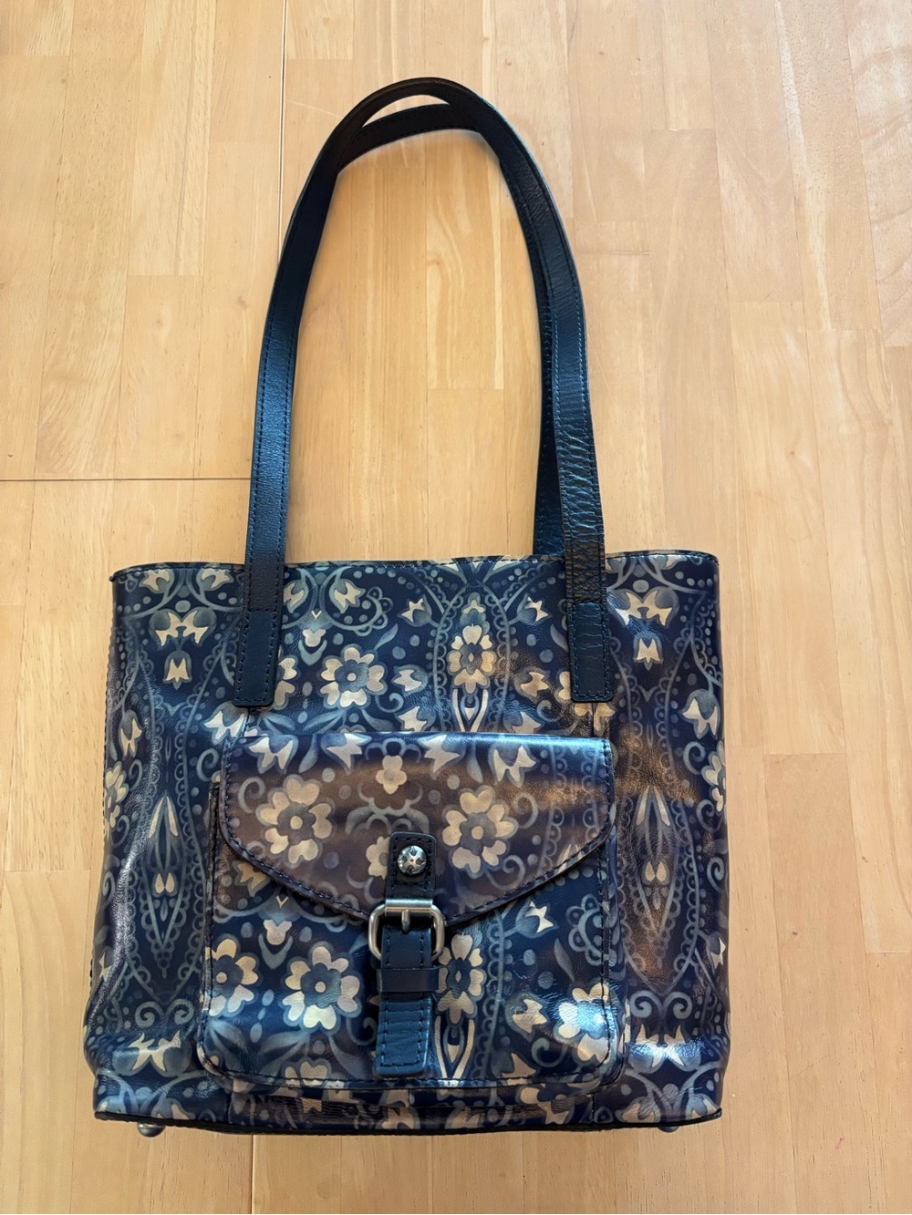 Patricia Nash Blue Folklore Kirby Tote Bag with Front Pocket